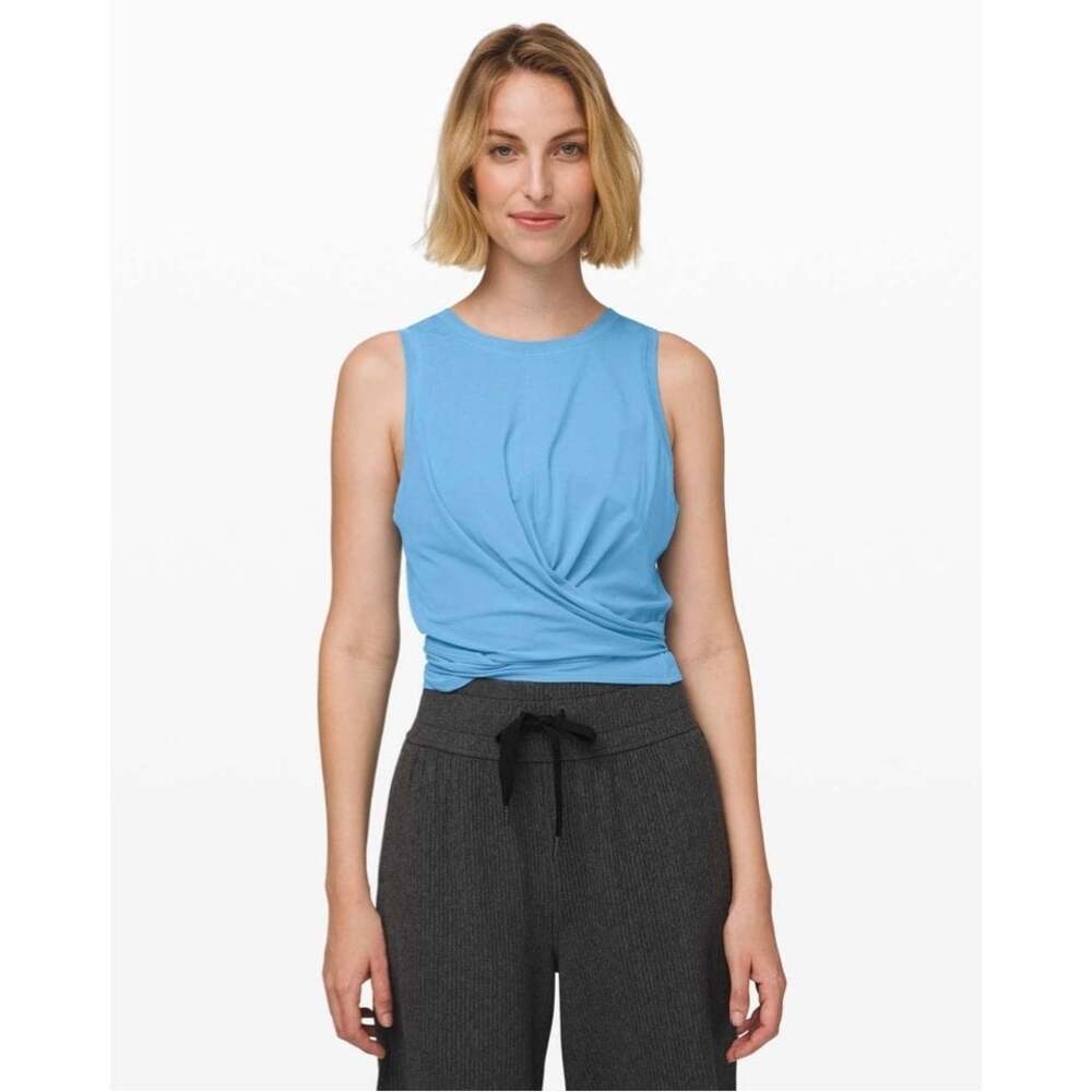 Lululemon Time to Restore Tank Size 6 Aqua Smoke Blue Pima Cotton Tie Front